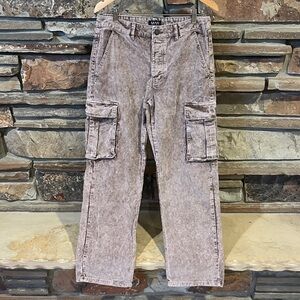 Boohoo Man Acid Wash Relaxed Fit Cargo Corduroy Pants in Chocolate Brown